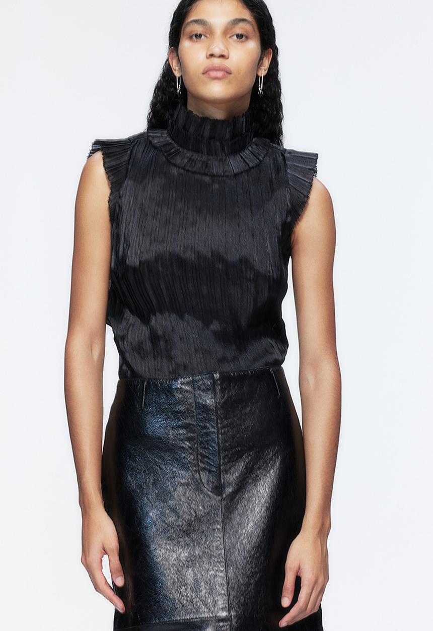 H&M - H&M Studio: Frilled pleated top - midnight black