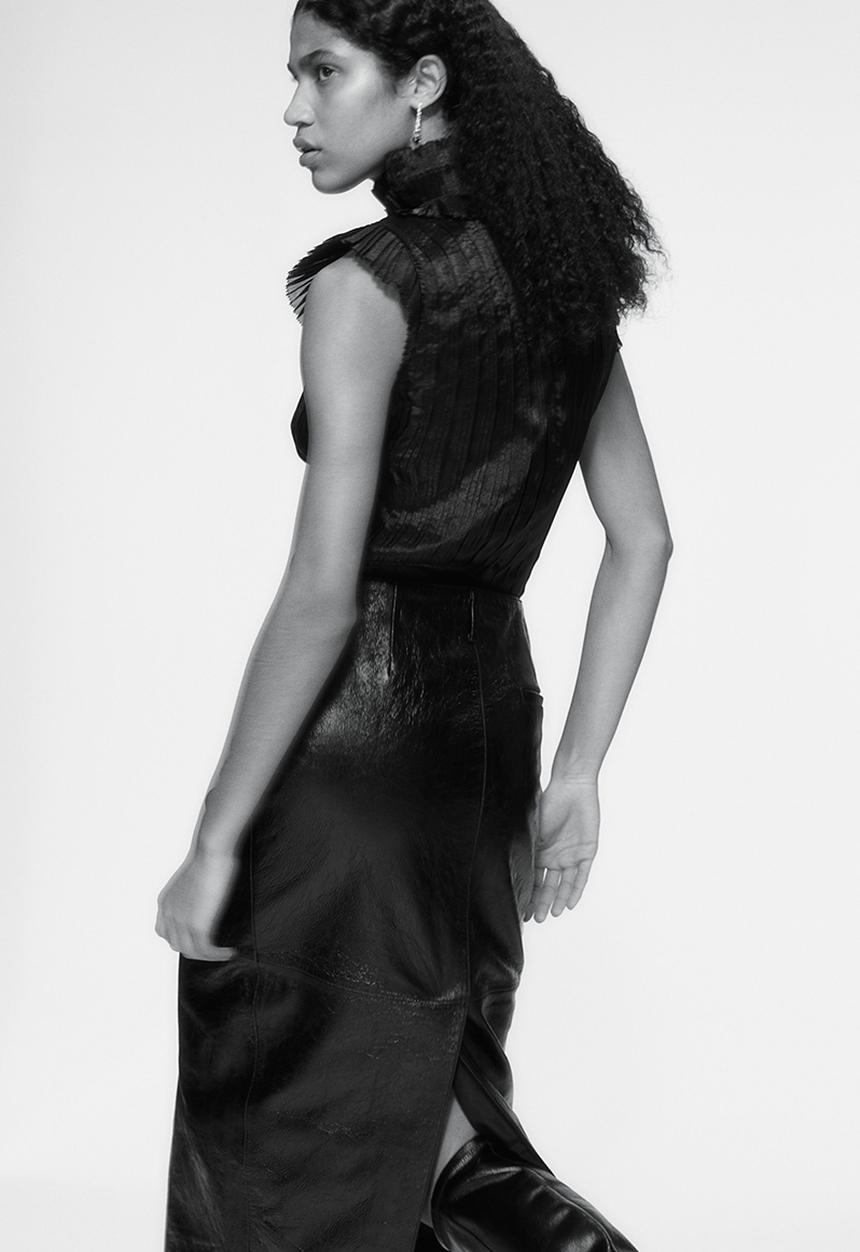 H&M - H&M Studio: Frilled pleated top - midnight black