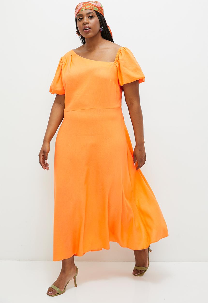 MILLA - Asym balloon sleeve fit & flare dress - apricot
