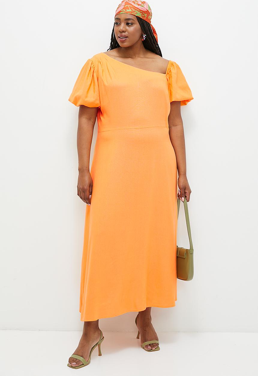 MILLA - Asym balloon sleeve fit & flare dress - apricot