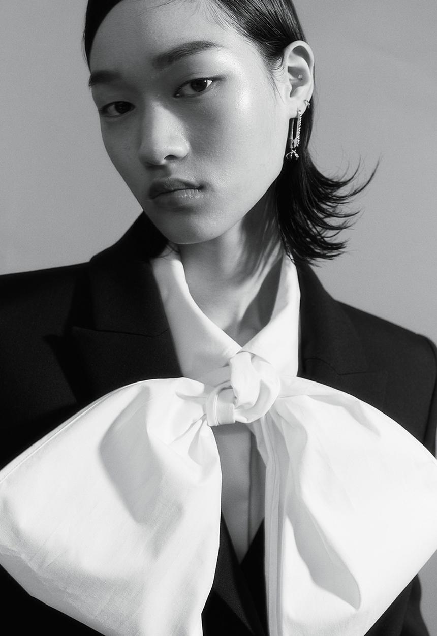 H&M - H&M Studio: Cotton bow shirt - white