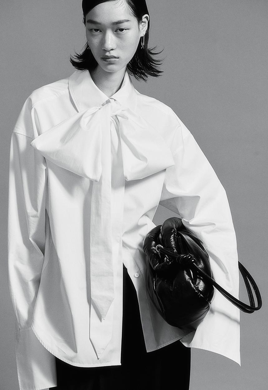 H&M - H&M Studio: Cotton bow shirt - white