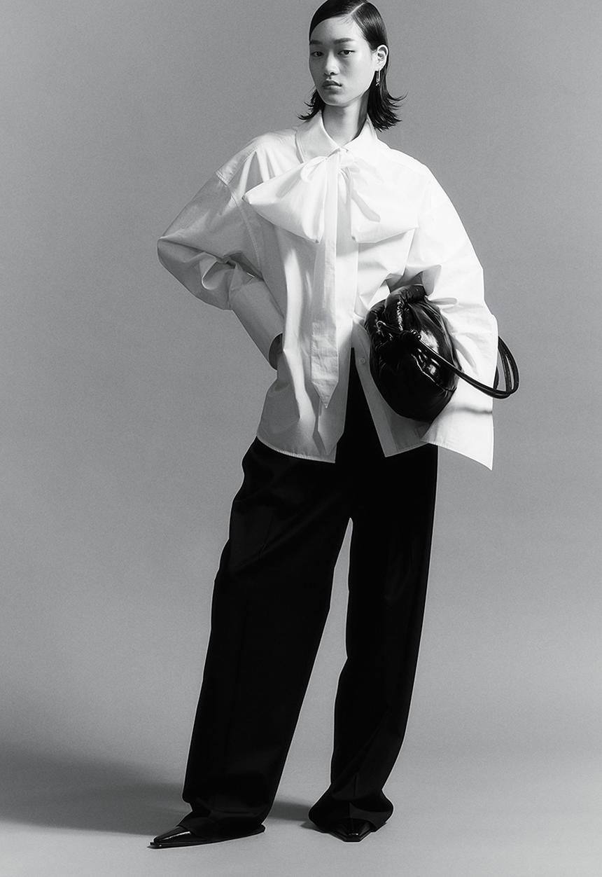 H&M - H&M Studio: Cotton bow shirt - white