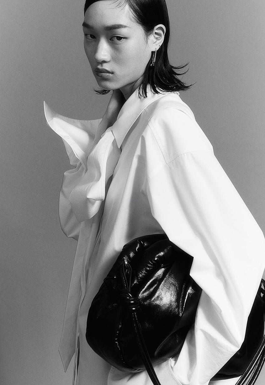 H&M - H&M Studio: Cotton bow shirt - white