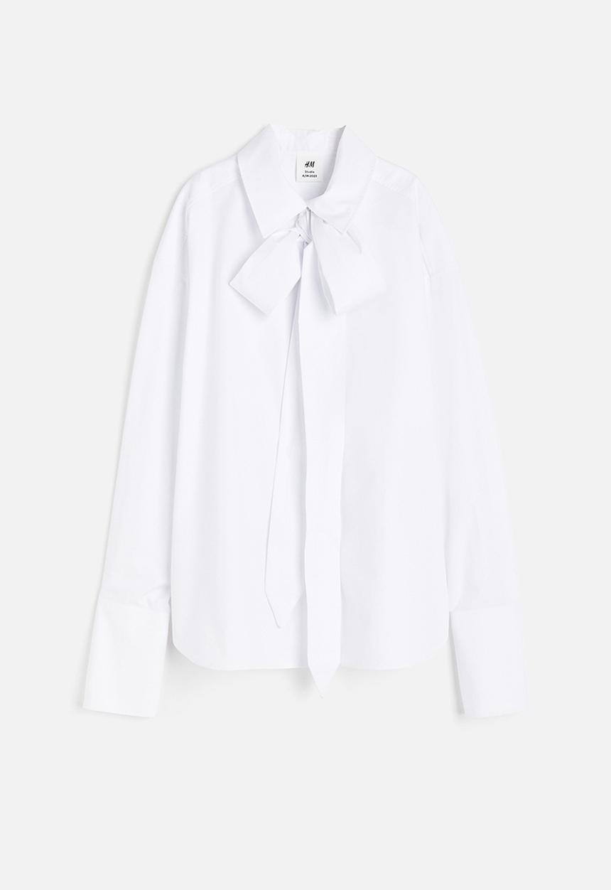 H&M - H&M Studio: Cotton bow shirt - white