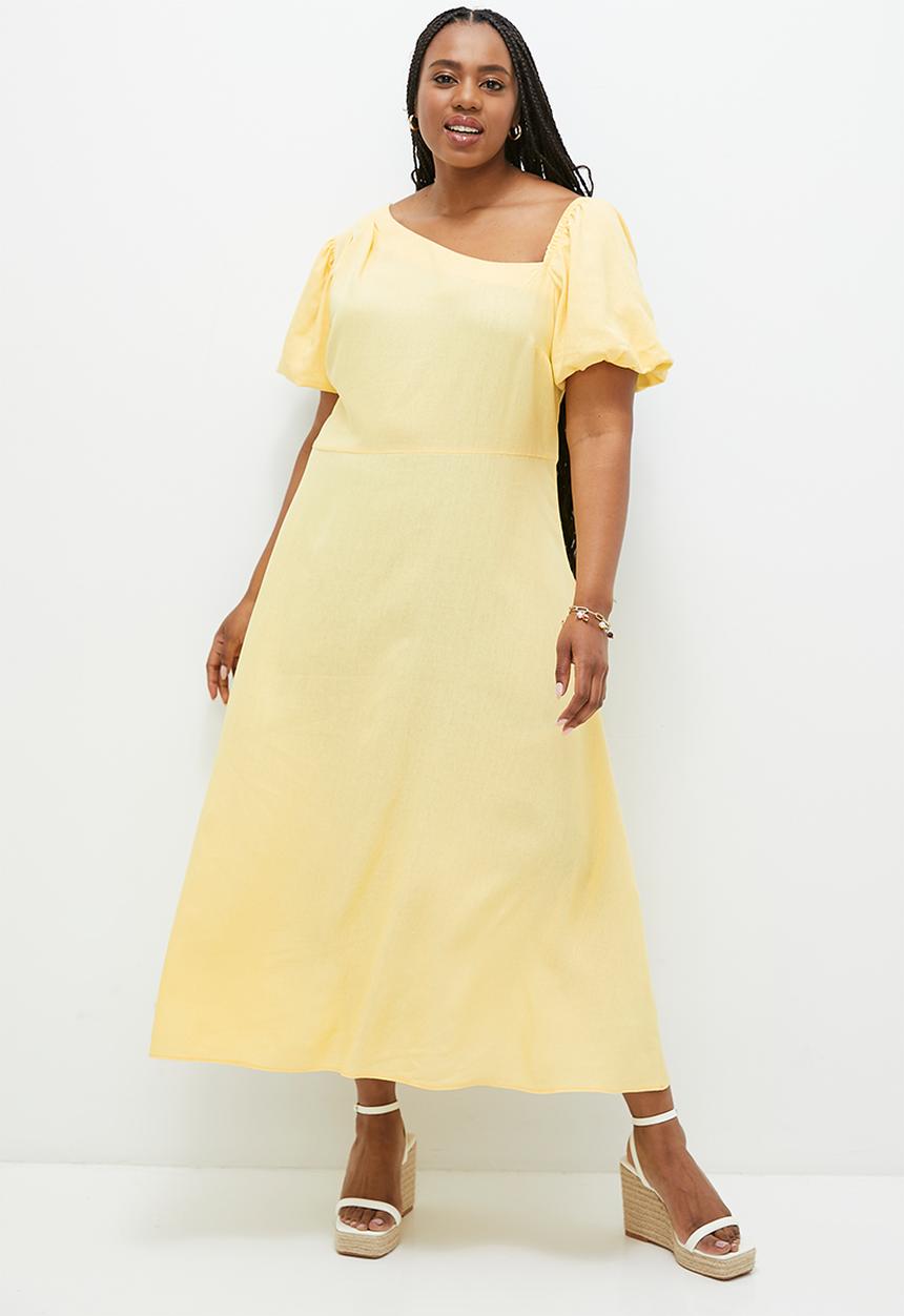MILLA - Asym balloon sleeve fit & flare dress - butter