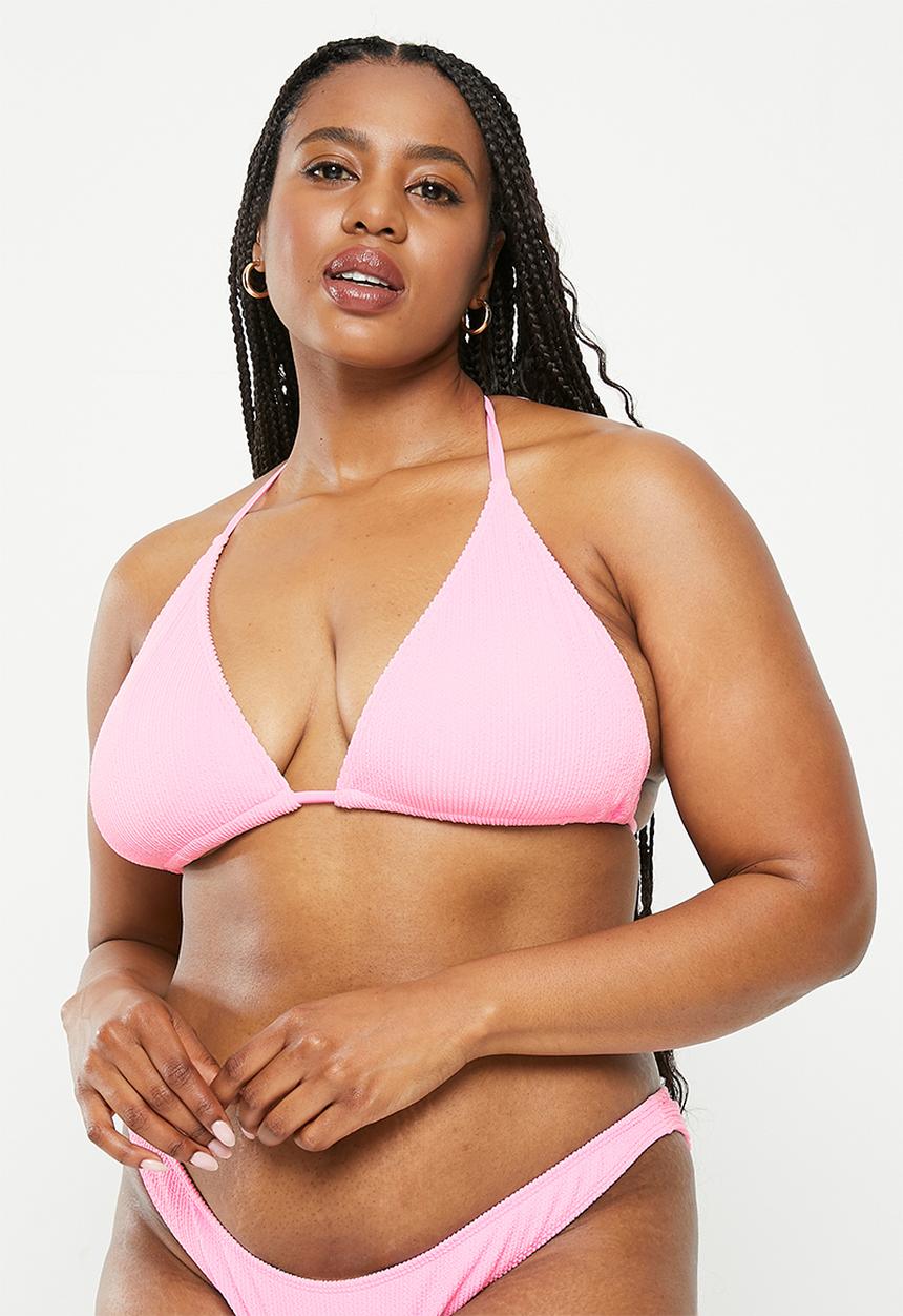 Cotton On - Plus slider triangle bikini top - pink fizz crinkle