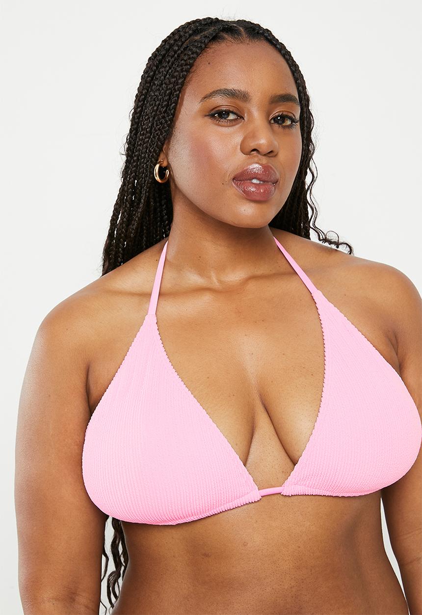 Cotton On - Plus slider triangle bikini top - pink fizz crinkle