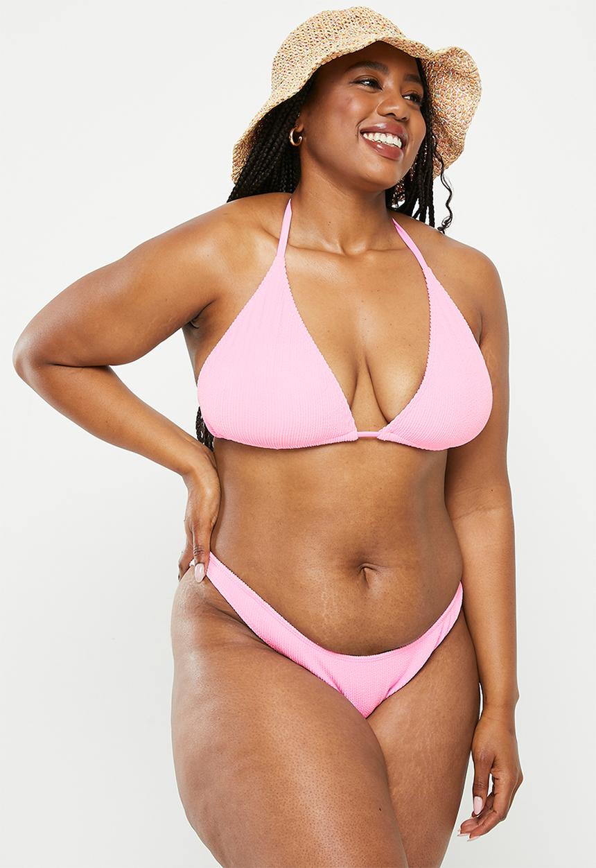Cotton On - Plus slider triangle bikini top - pink fizz crinkle