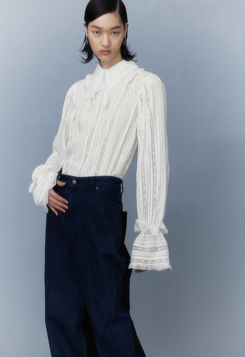 H&M - H&M Studio: Collared lace-inset blouse - white
