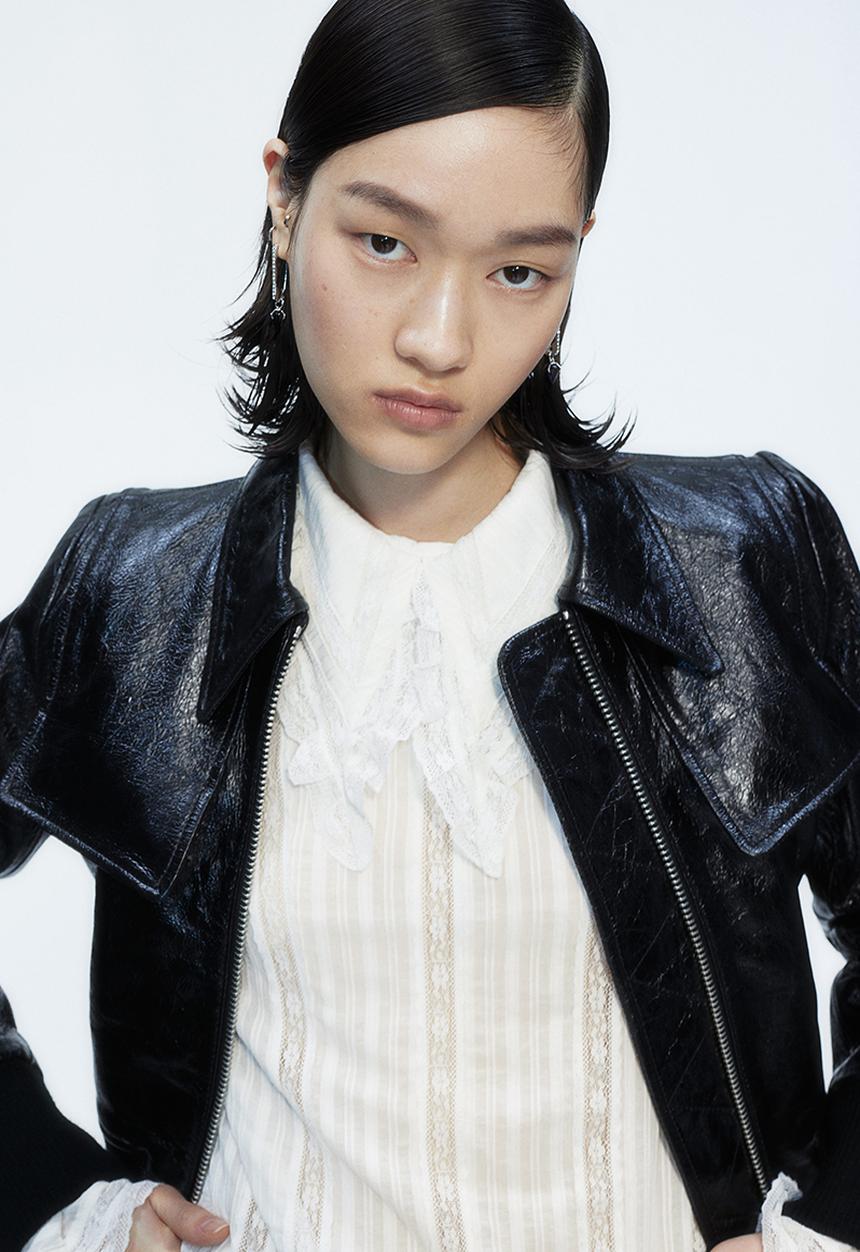 H&M - H&M Studio: Collared lace-inset blouse - white