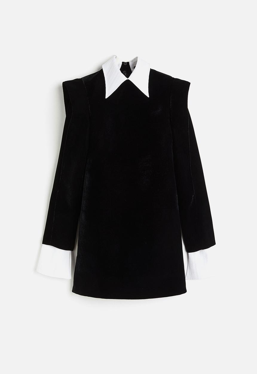 H&M - H&M Studio: Collared velvet dress - midnight black & white