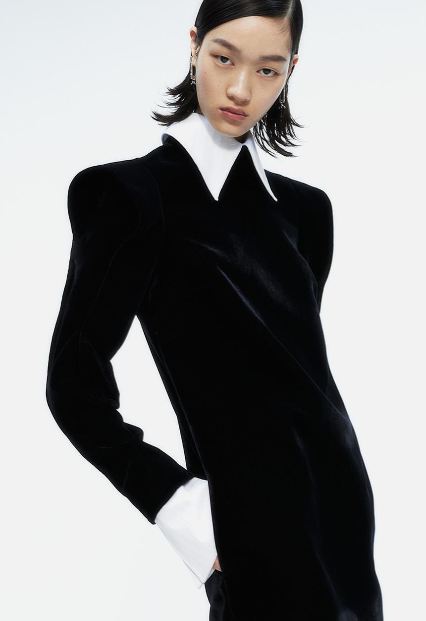 H&M - H&M Studio: Collared velvet dress - midnight black & white
