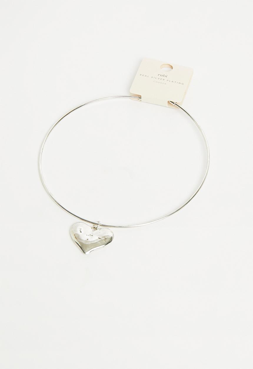 Rubi - Choker necklace - antique sterling silver plated solid heart