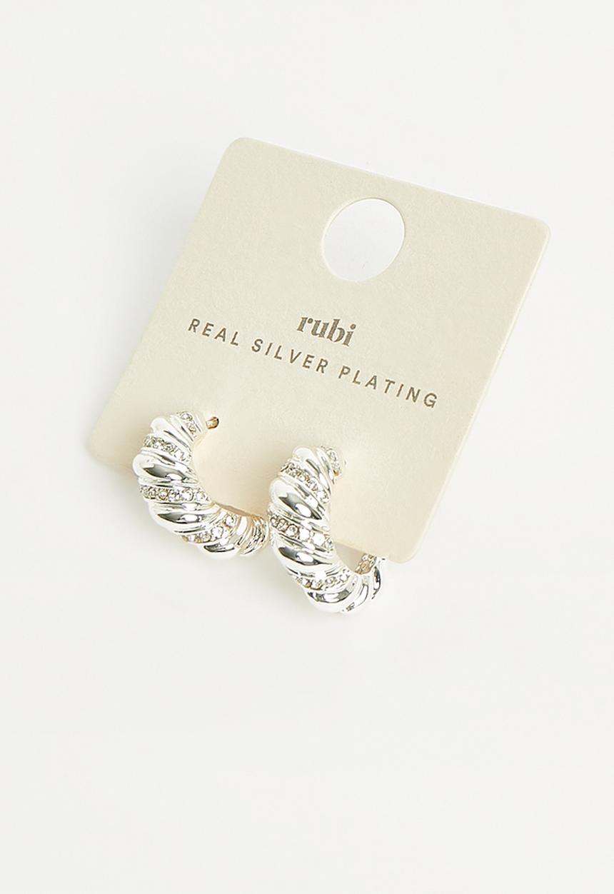 Rubi - Mid hoop earring - sterling silver plated dia croissant