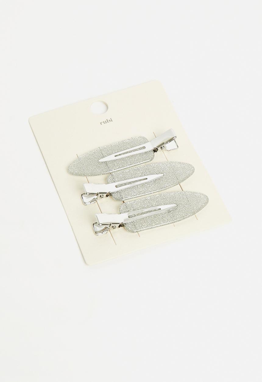 Rubi - 3Pk chloe flat clips - silver sparkle