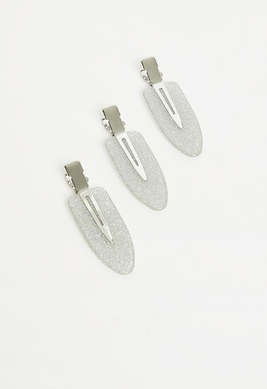 Rubi - 3Pk chloe flat clips - silver sparkle