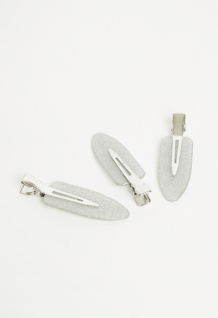 Rubi - 3Pk chloe flat clips - silver sparkle