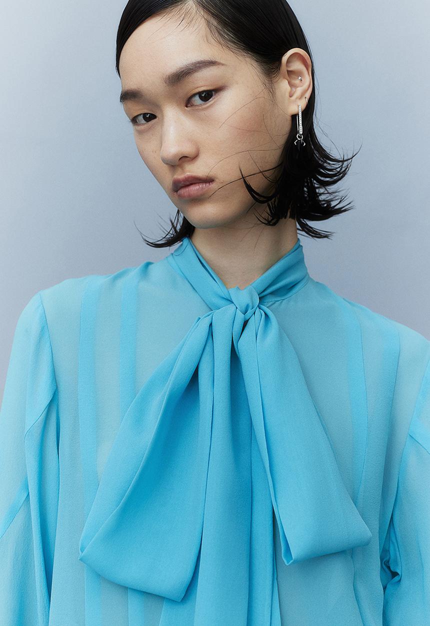 H&M - H&M Studio: Sheer silk bow blouse - teal