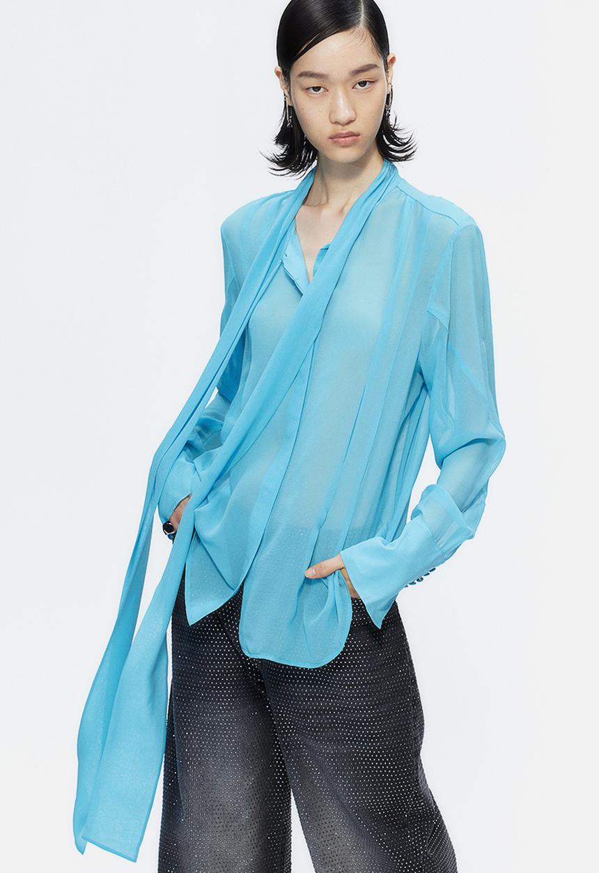 H&M - H&M Studio: Sheer silk bow blouse - teal