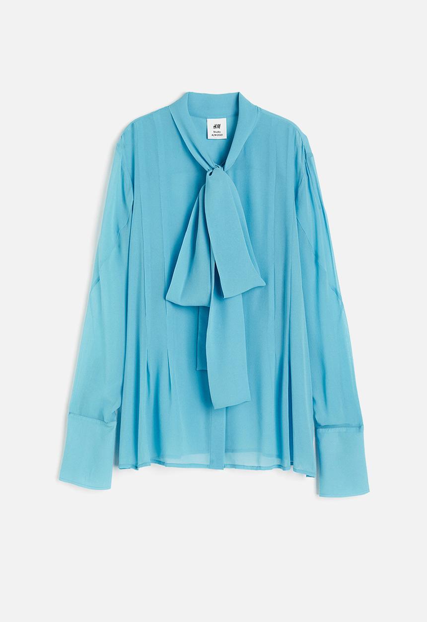 H&M - H&M Studio: Sheer silk bow blouse - teal