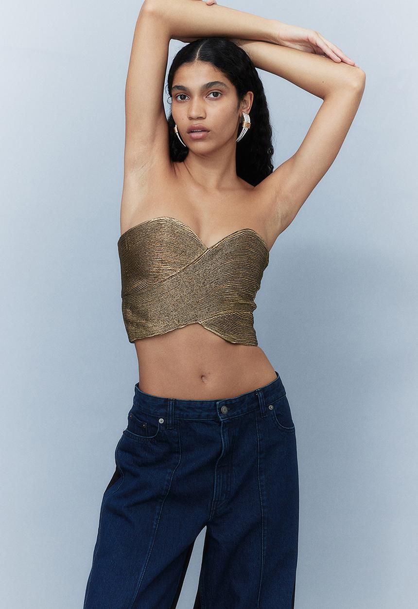 H&M - H&M Studio: Shimmering bustier top - gold-coloured 