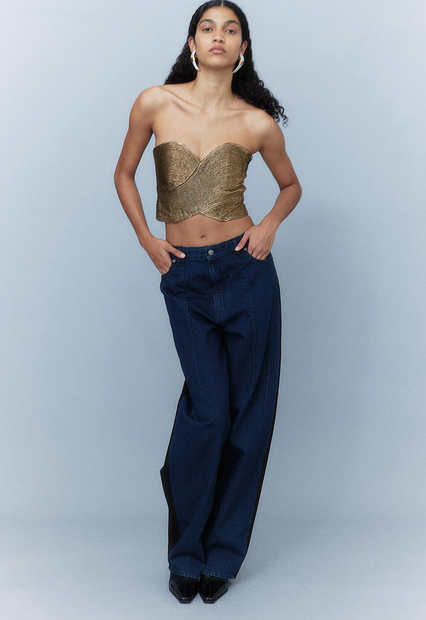 H&M - H&M Studio: Shimmering bustier top - gold-coloured 