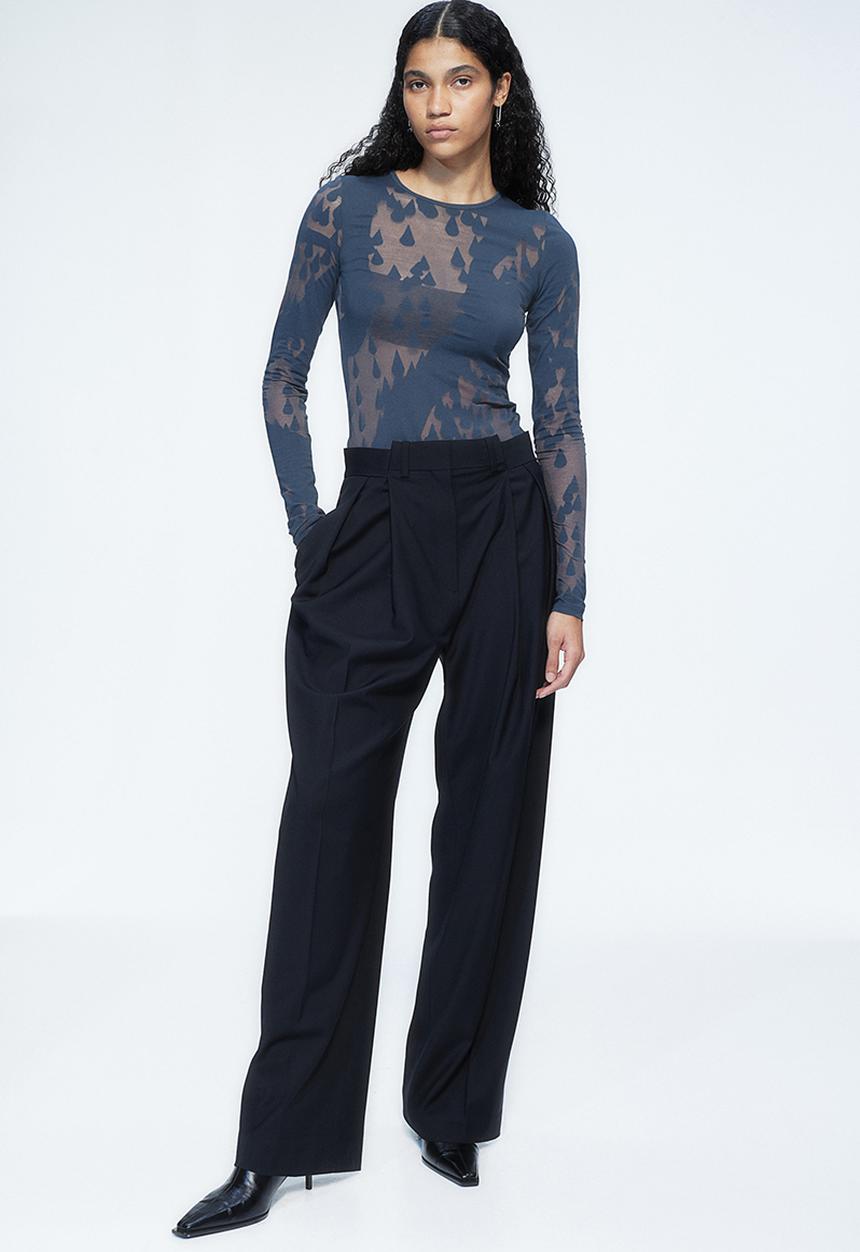 H&M - H&M Studio: Fantome Top - dark teal patterned