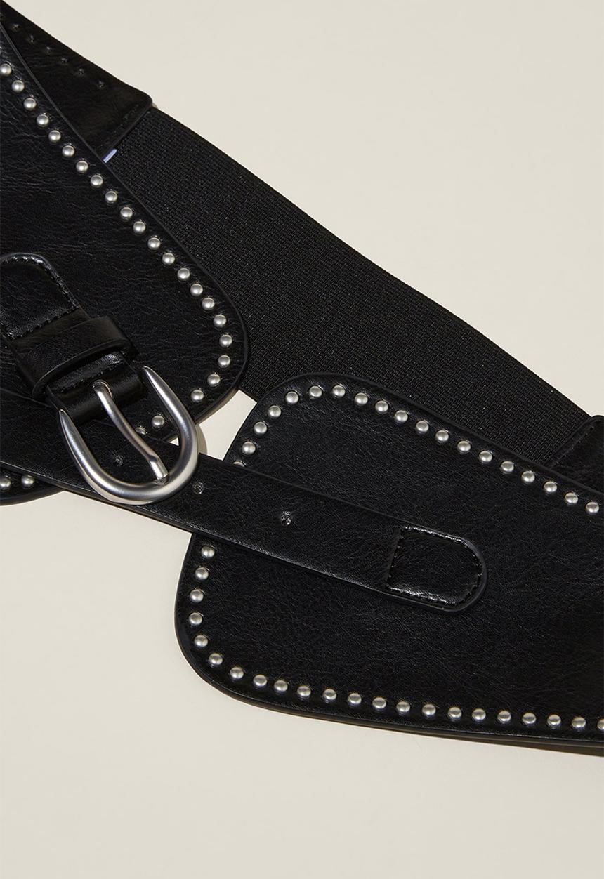Rubi - Isla wide studded belt - washed black/brushed silver