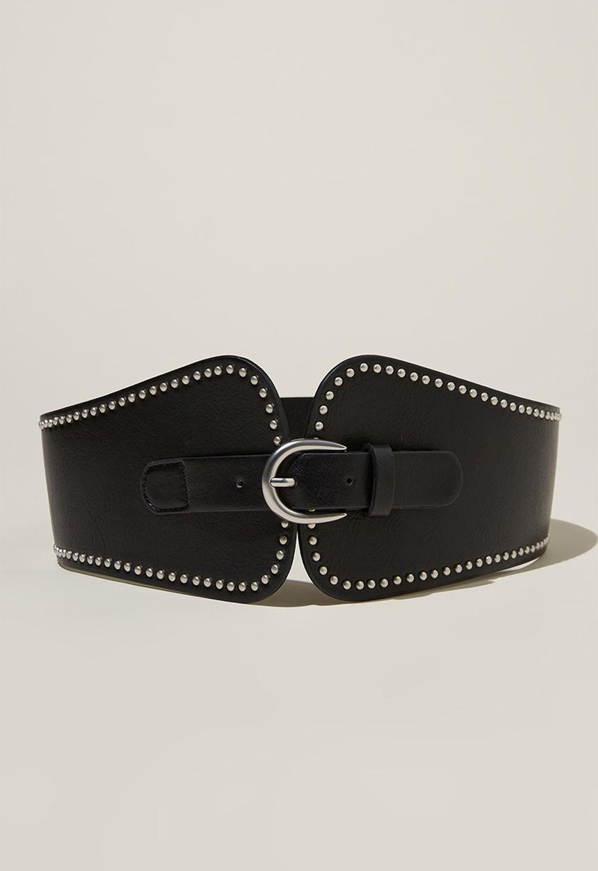 Rubi - Isla wide studded belt - washed black/brushed silver