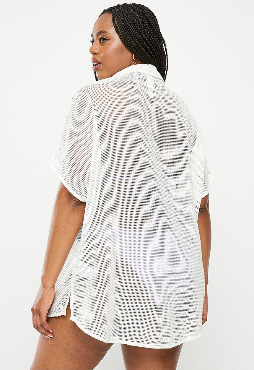 Cotton On - Plus open mesh short sleeve shirt - white