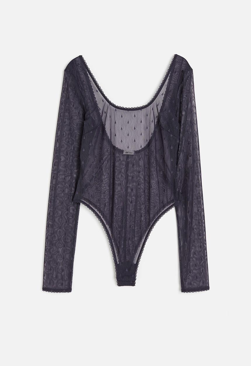 H&M - H&M Studio: Jacquard-mesh body - dark mauve/teardrop