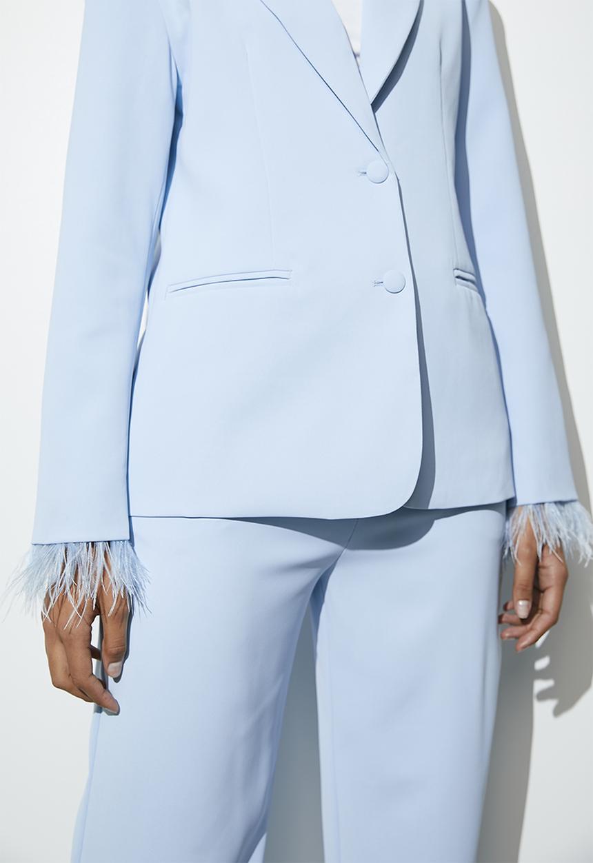 VELVET - Co-ord feather trim blazer - blue