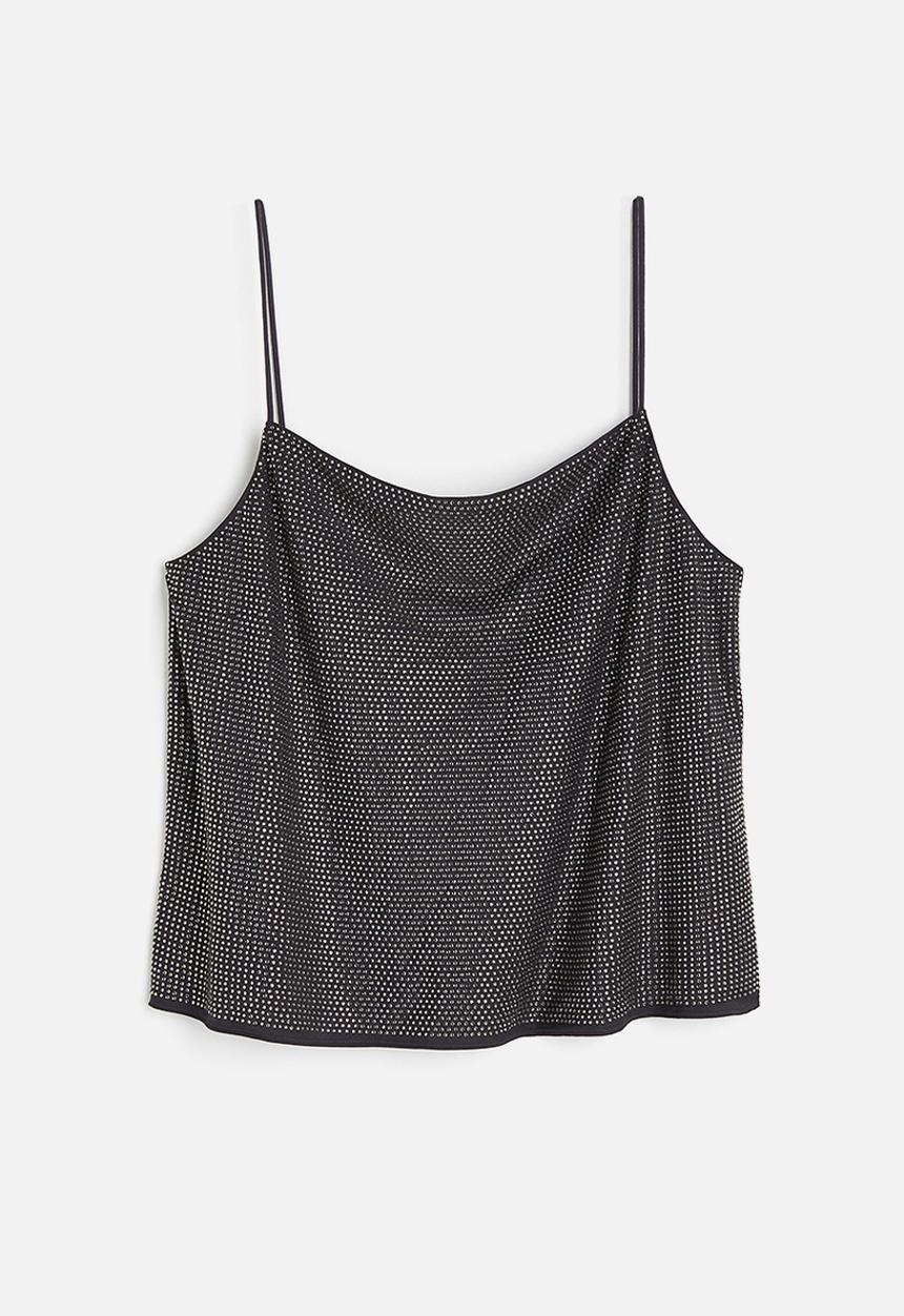H&M - H&M Studio: Rhinestone-embellished strappy top - charcoal grey/silver