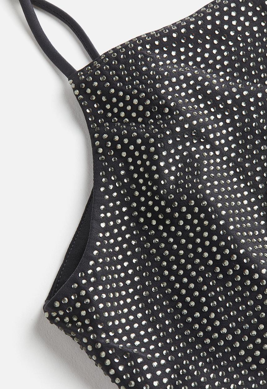 H&M - H&M Studio: Rhinestone-embellished strappy top - charcoal grey/silver