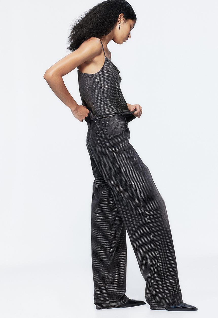 H&M - H&M Studio: Rhinestone-embellished strappy top - charcoal grey/silver