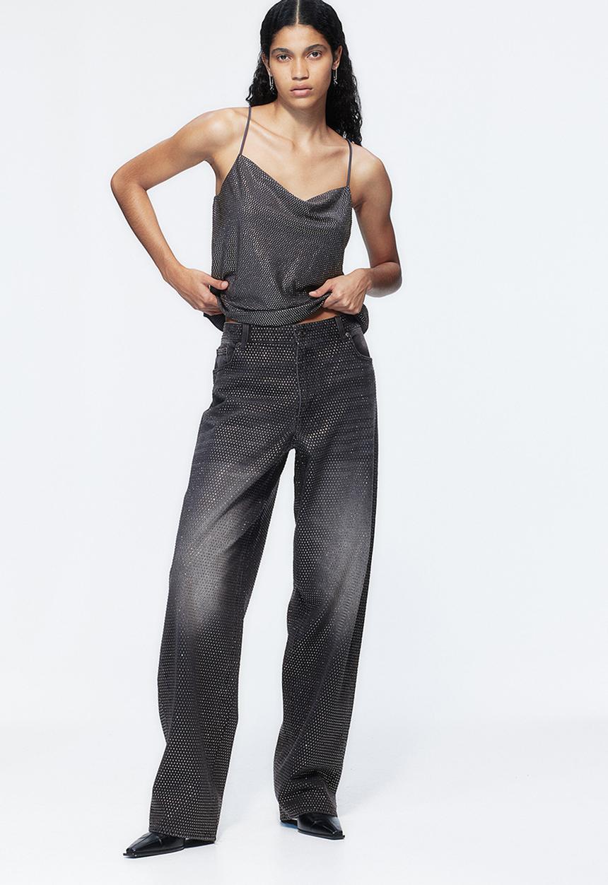 H&M - H&M Studio: Rhinestone-embellished strappy top - charcoal grey/silver