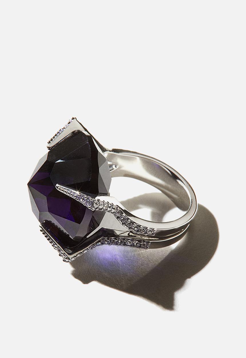 H&M - H&M Studio: Rhinestone-embellished stone ring - silver-coloured/purple