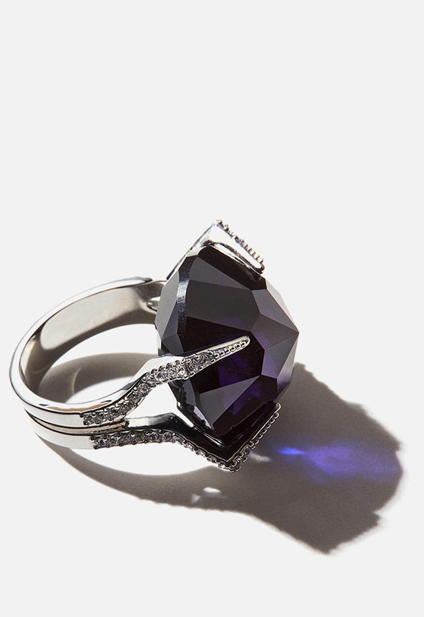 H&M - H&M Studio: Rhinestone-embellished stone ring - silver-coloured/purple