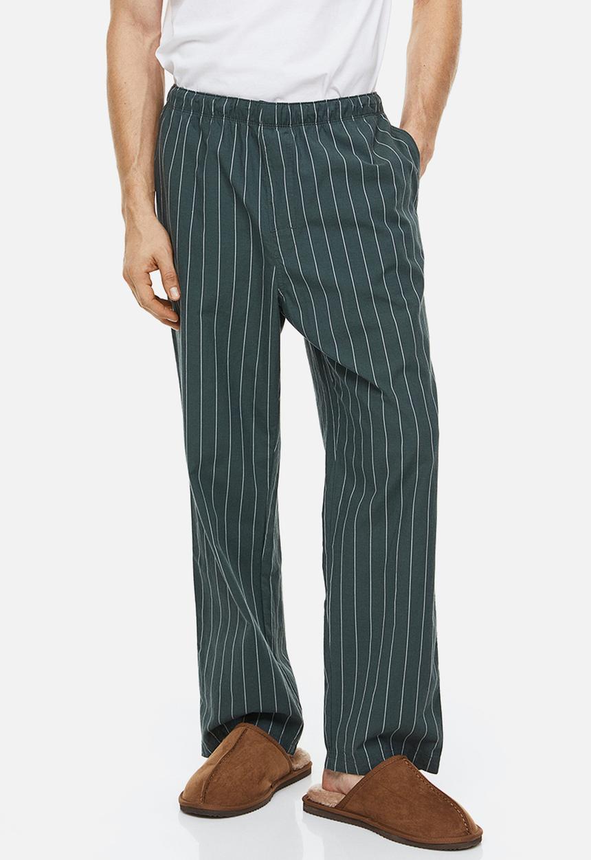 H&M - Relaxed fit pyjama bottoms - dark green pinstriped
