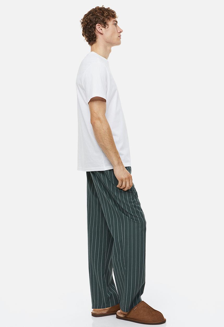 H&M - Relaxed fit pyjama bottoms - dark green pinstriped