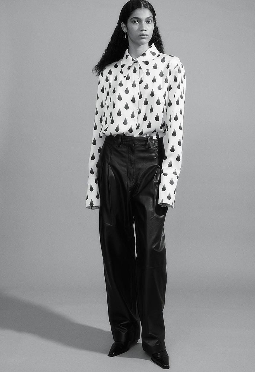 H&M - H&M Studio: Graphic-print satin shirt - cream teardrops