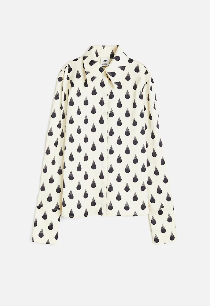 H&M - H&M Studio: Graphic-print satin shirt - cream teardrops