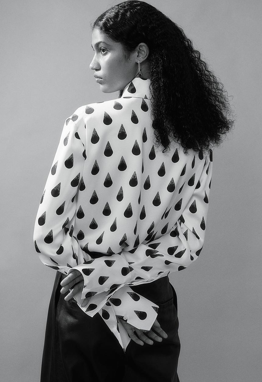 H&M - H&M Studio: Graphic-print satin shirt - cream teardrops