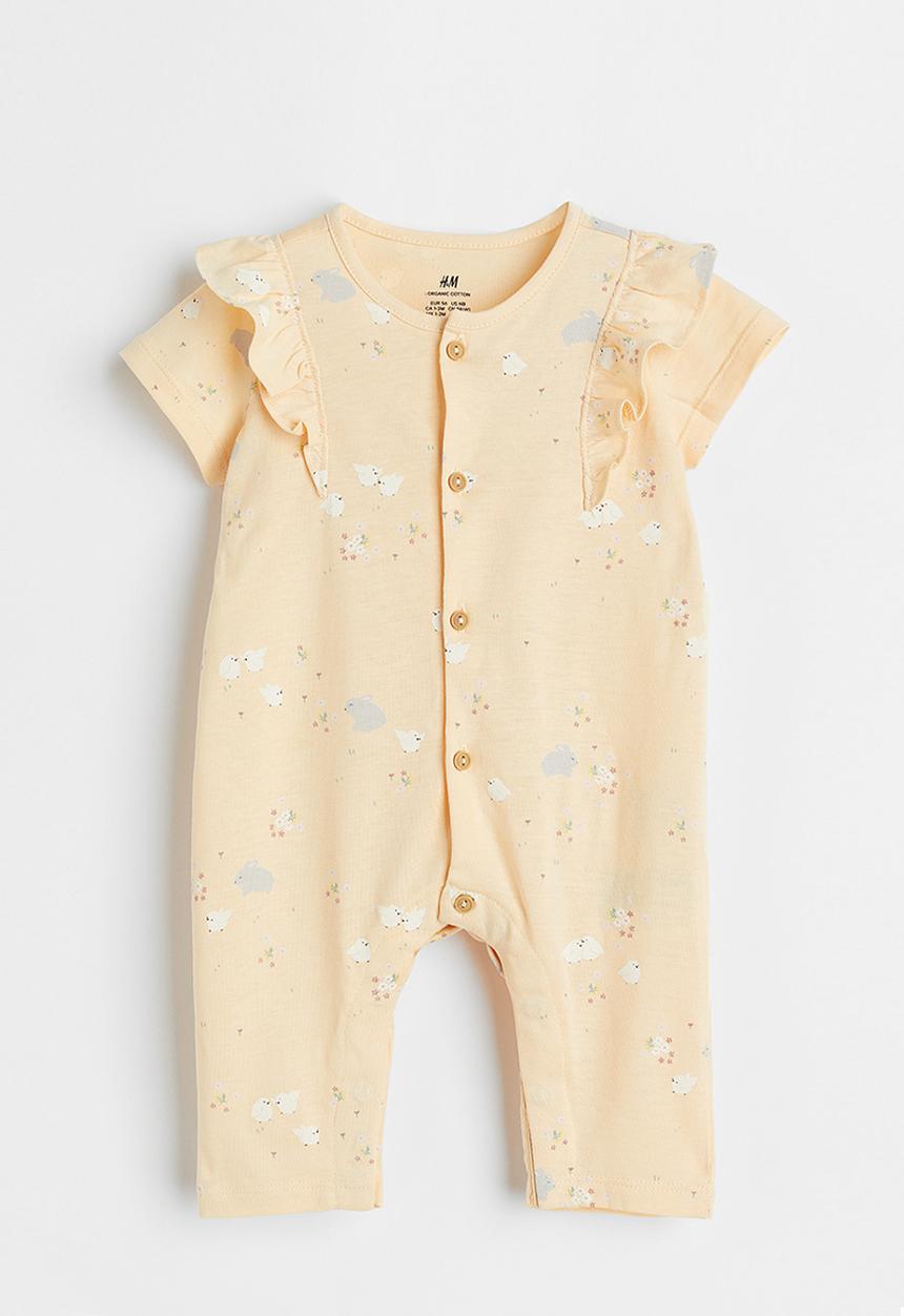 H&M - Short-sleeved cotton romper suit - light yellow rabbits
