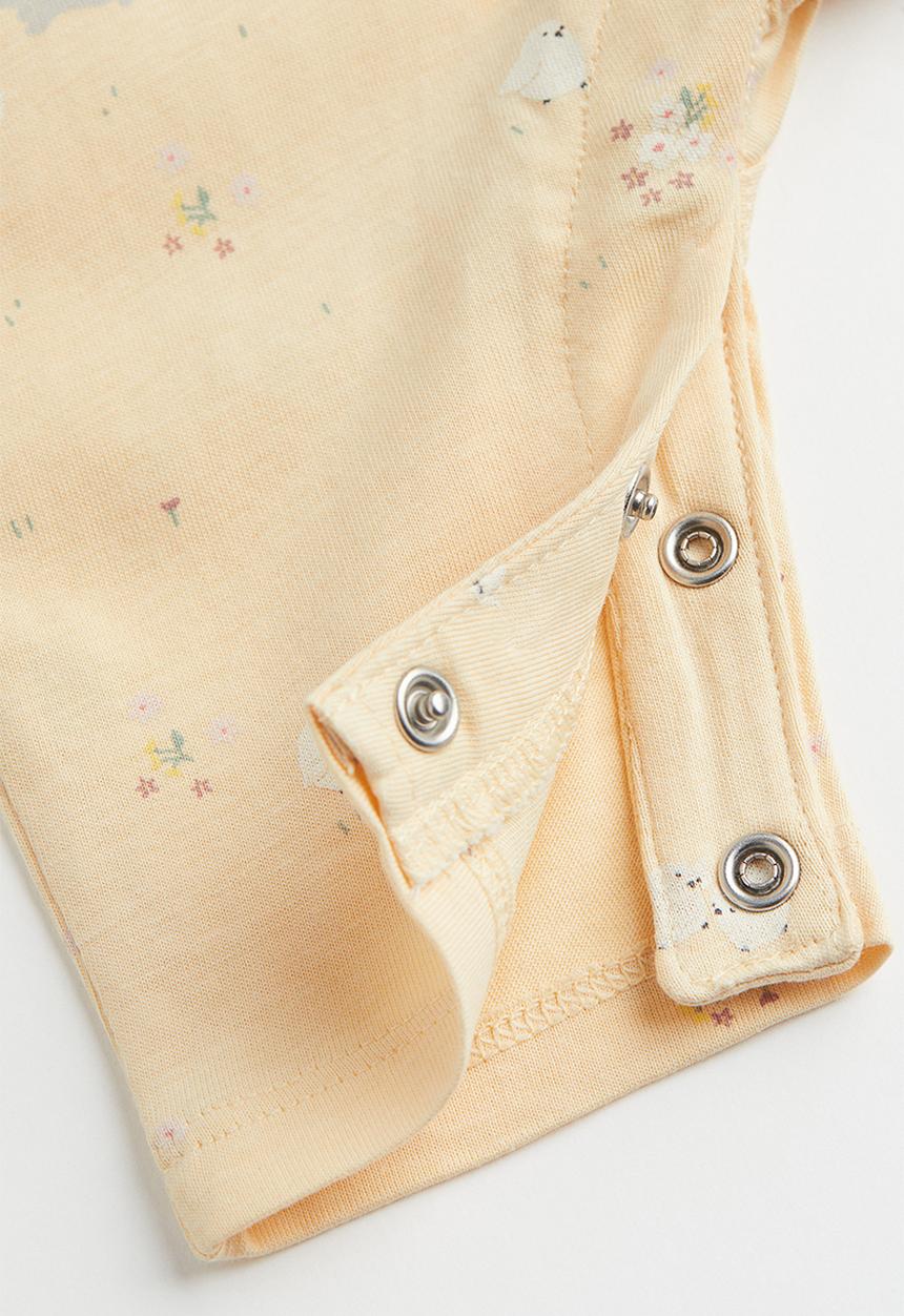 H&M - Short-sleeved cotton romper suit - light yellow rabbits