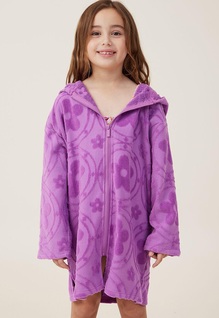 Cotton On - Kids zip thru hooded towel - opera/flower tiles