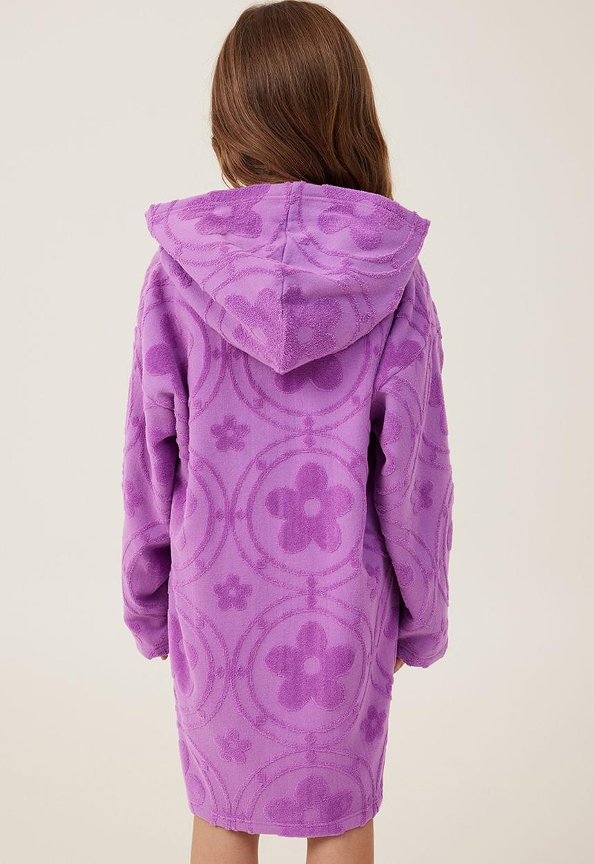 Cotton On - Kids zip thru hooded towel - opera/flower tiles