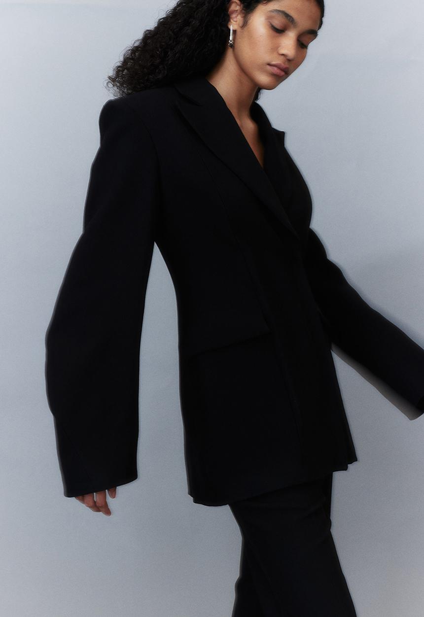 H&M - H&M Studio: Wool-blend hourglass blazer - midnight black