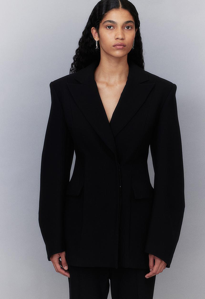 H&M - H&M Studio: Wool-blend hourglass blazer - midnight black
